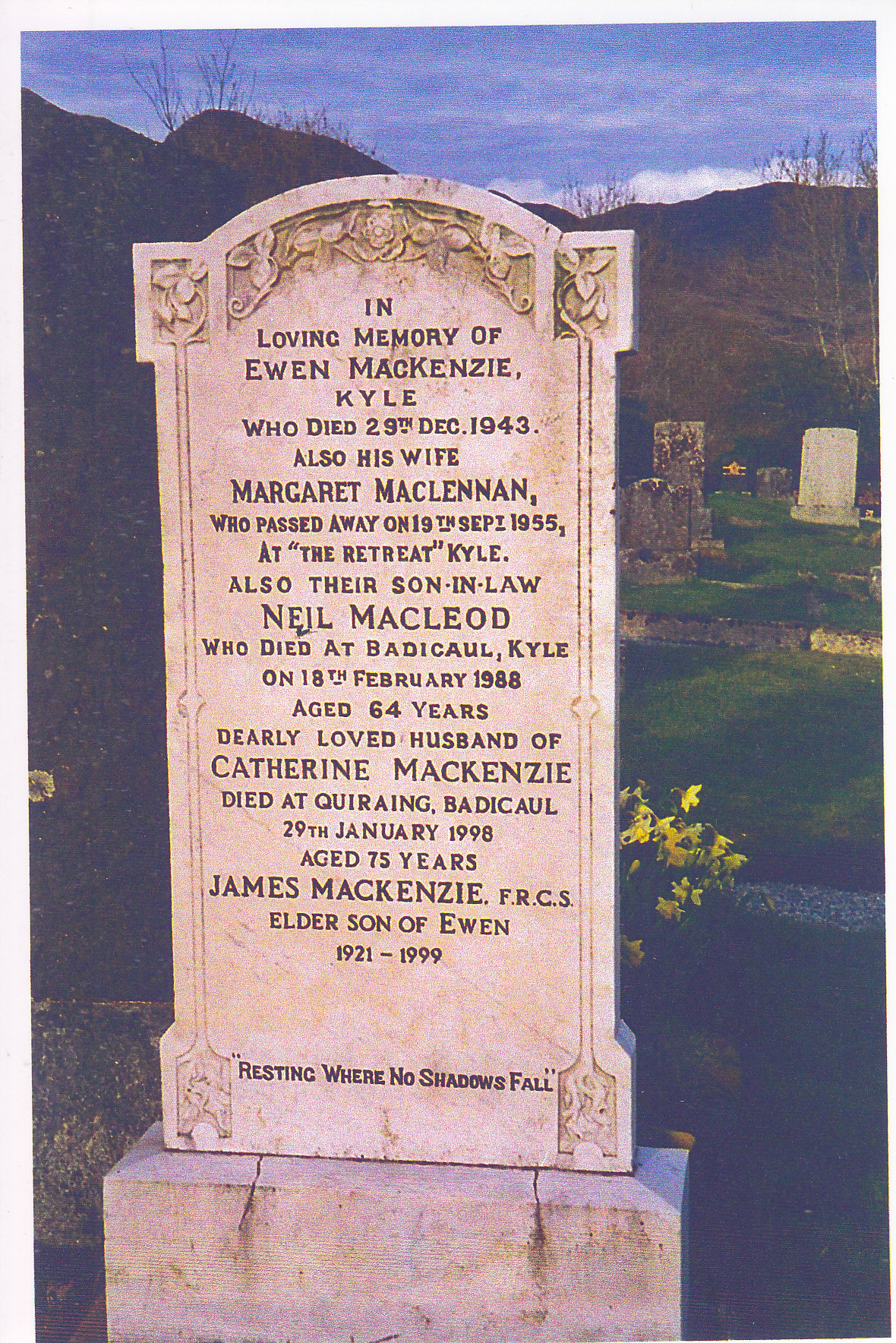 Photo of headstones/Margaret MacLennan d1955 hdstn Lochalsh